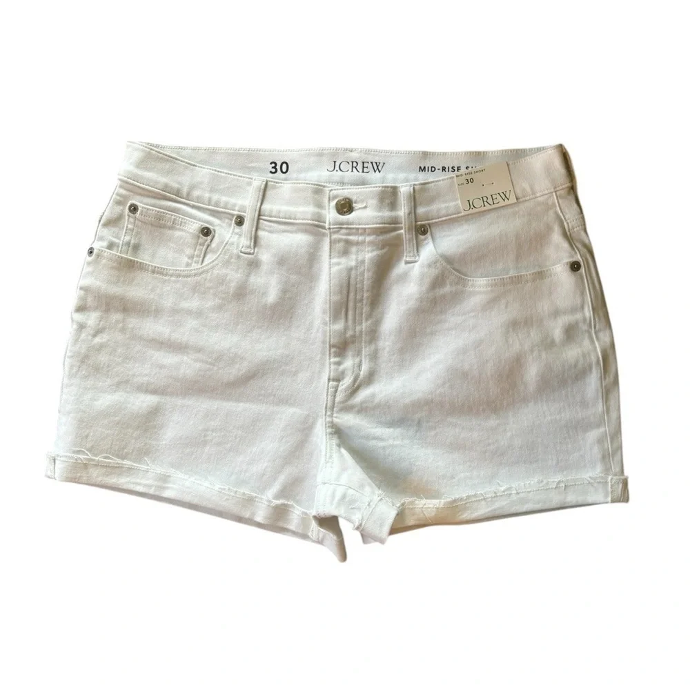 J.Crew Mid-Rise Denim Short In White 30X4” Stretch Raw Hem Cuff Resort Vacation